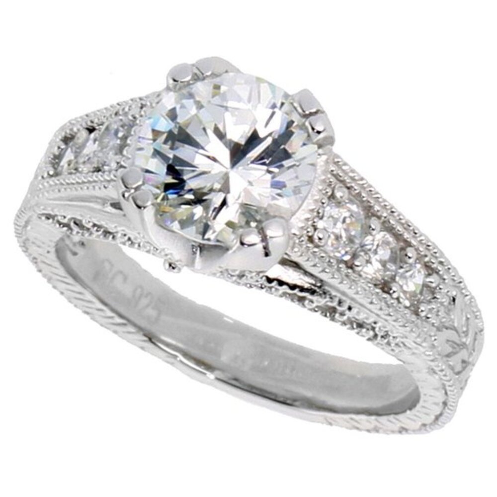 Sterling Silver Vintage 2ct Round Engagement Ring